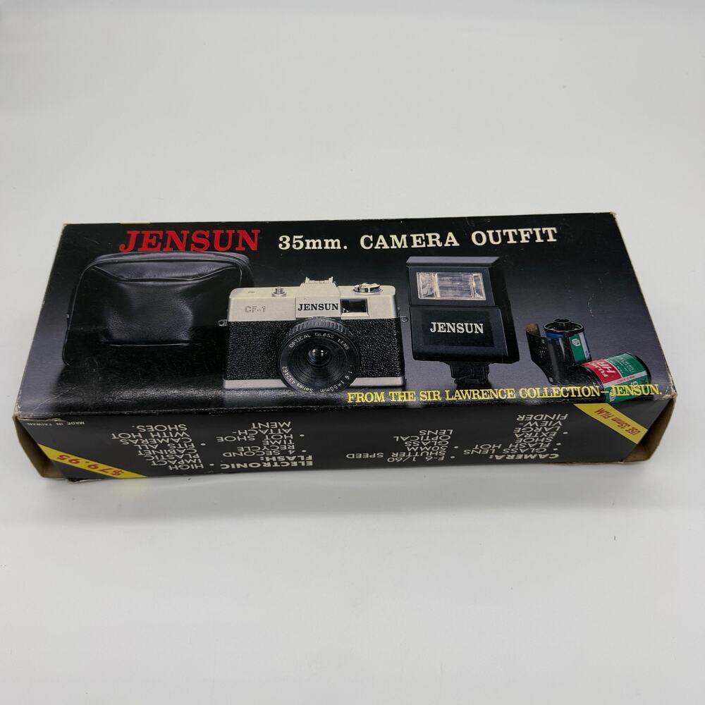 Jensun CF-1 35mm Camera W/ 1:6 f=50mm lens - Vintage + Extras Flash Strap Box